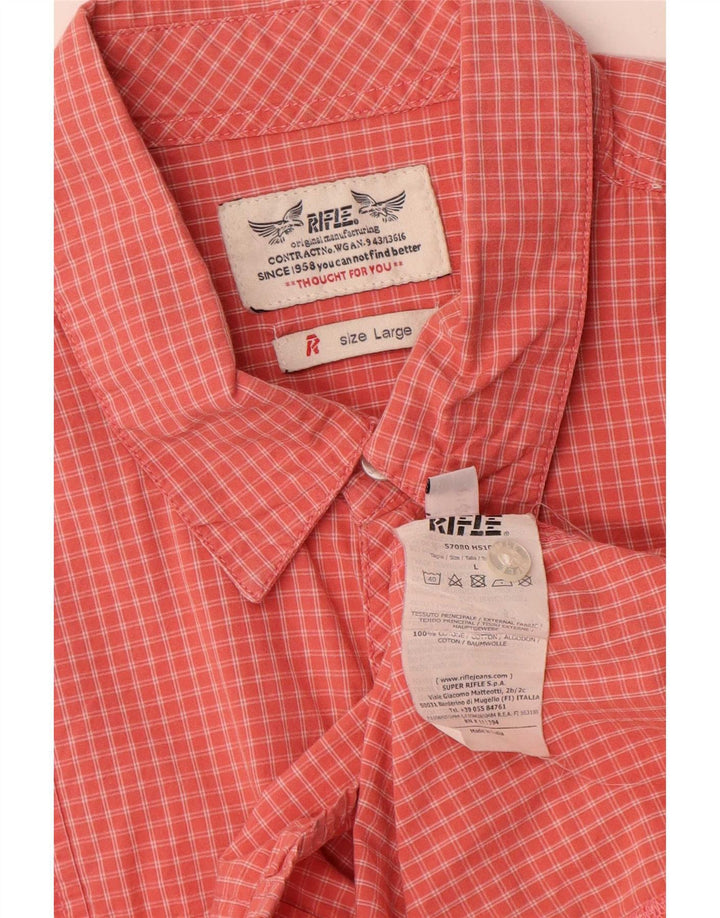 Rifle Herren-Kurzarmhemd, großes rotes Gingham-Baumwollhemd