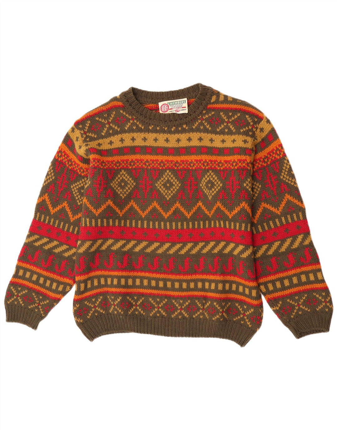 Chambers Herren-Pullover mit Rundhalsausschnitt, mittelgrüne geometrische Wolle