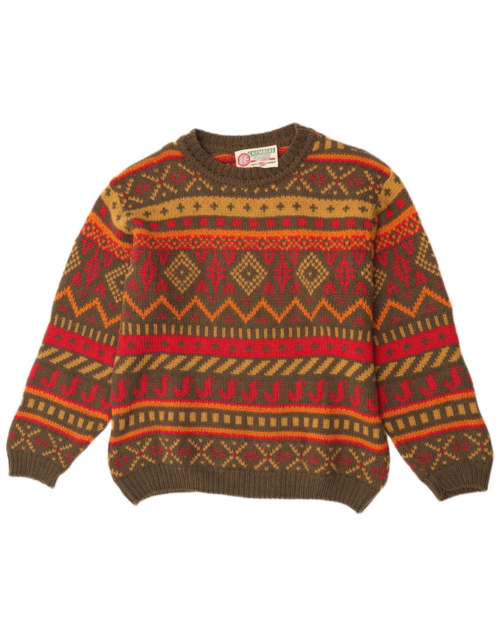 Chambers Herren-Pullover mit Rundhalsausschnitt, mittelgrüne geometrische Wolle