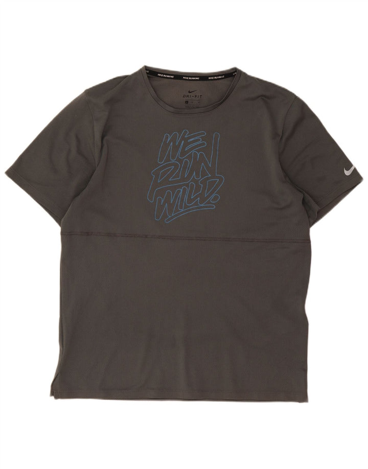 Nike Herren Dri Fit Grafik-T-Shirt-Oberteil aus mittelgrauem Polyester