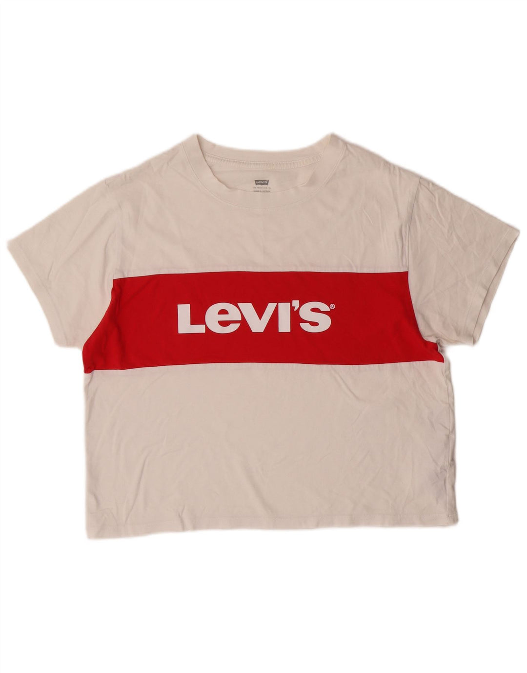 Levi's Damen Crop Graphic T-Shirt Top UK 14 Mittelweiß Farbblock