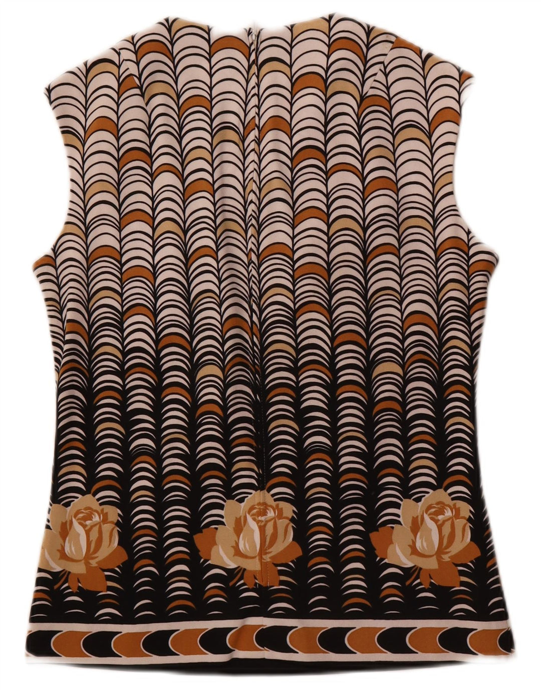 Vintage Damen Ärmelloses Blusentop IT 40 Small Beige Geometrisch Polyester