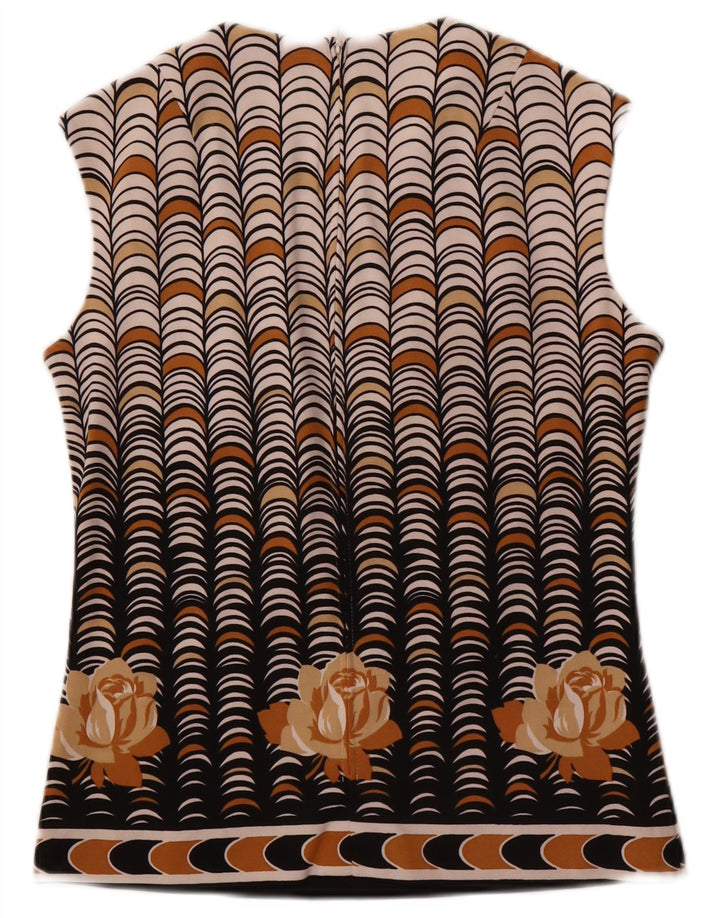 Vintage Damen Ärmelloses Blusentop IT 40 Small Beige Geometrisch Polyester