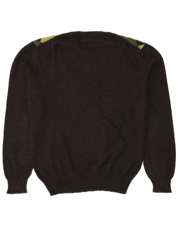 Vintage Herren Pullover mit Rundhalsausschnitt IT 54 XL Schwarz Argyle/Diamant