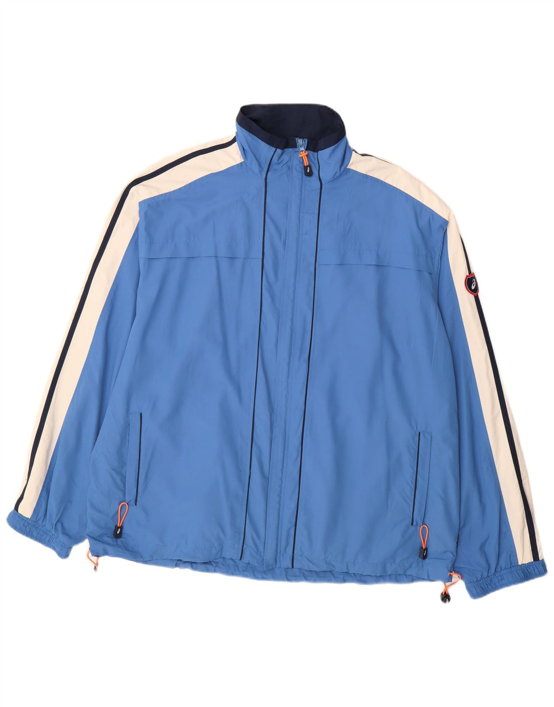 Asics Herren-Trainingsanzug-Top-Jacke, 2XL, blaues Colourblock-Polyester