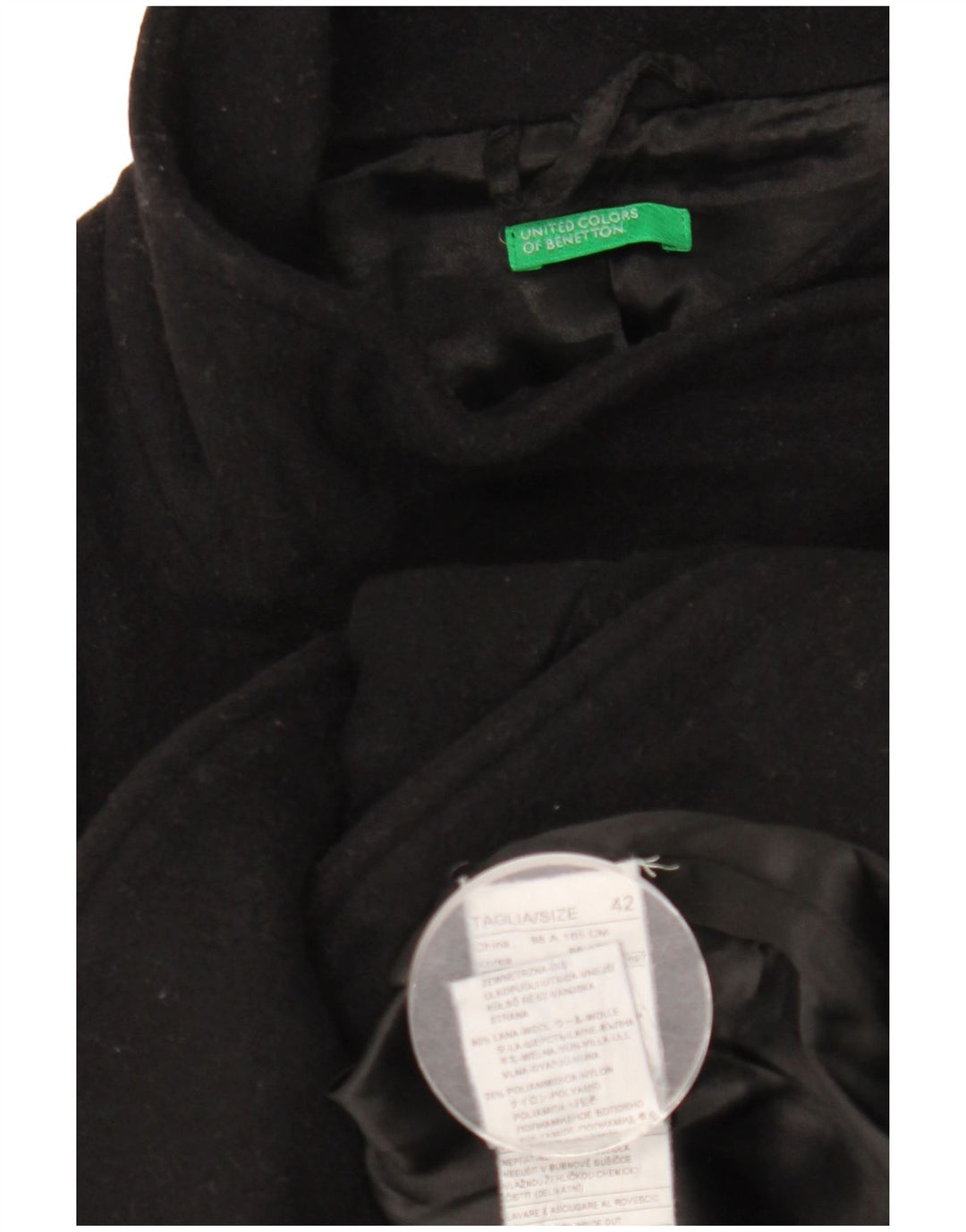 Benetton Damen Pea Coat IT 42 Mittelschwarze Wolle