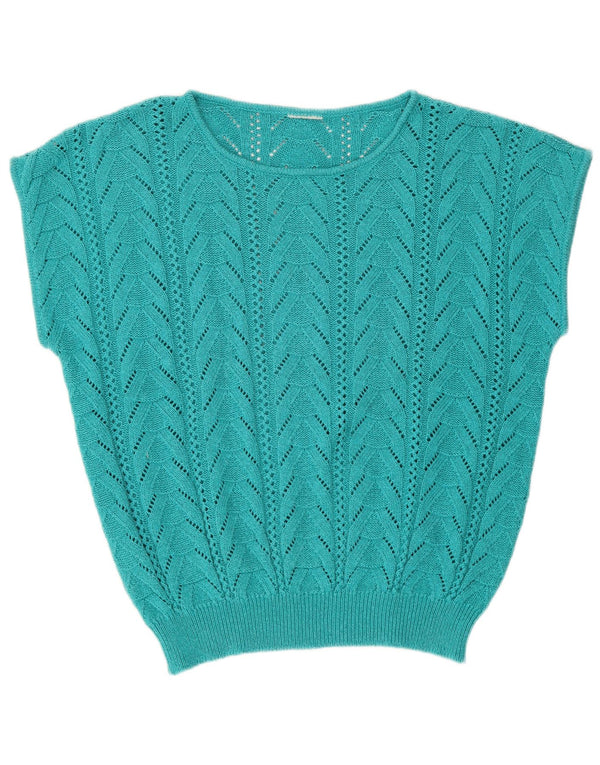 Vintage Damen Weste Tank Top UK 18 XL Türkis Baumwolle