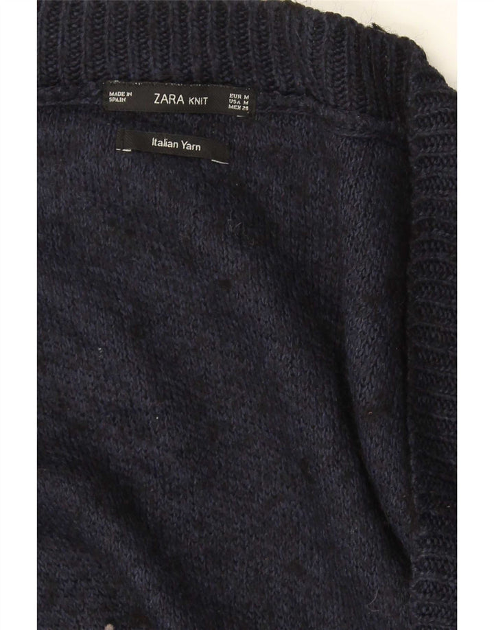 Übergroßer Damen-Pullover mit V-Ausschnitt von Zara, Gr. 14, mittleres Marineblau meliert