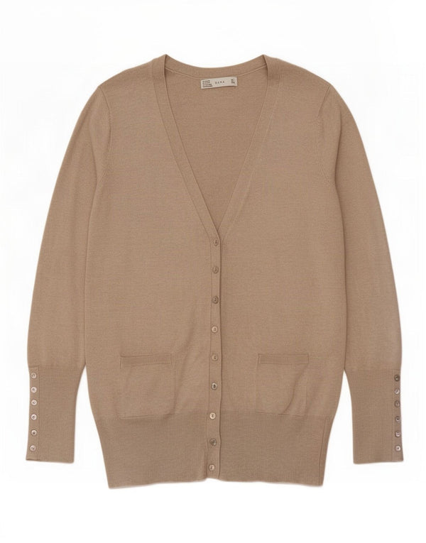 Zara Womens Cardigan Sweater UK 14 Large Beige Rayon