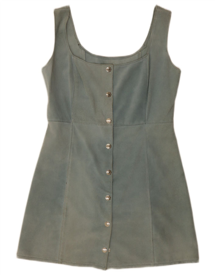 Vintage Damen Wildleder ärmellose Tunika Top UK 12 Mittelblaues Leder