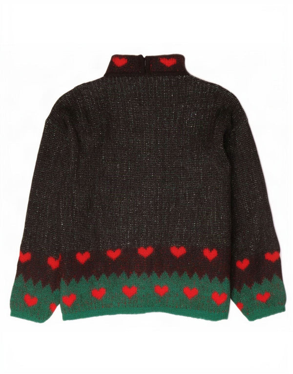 Vintage Damen Rollkragenpullover mit grafischem Rollkragen, Gr. 16, groß, braun, geblümt