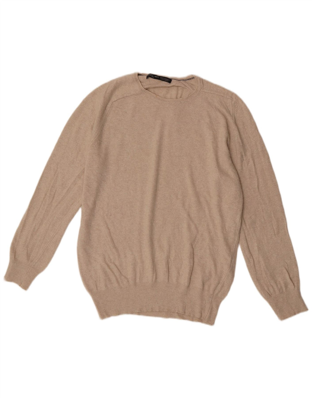 Zara Herren-Pullover mit Rundhalsausschnitt, mittelbeige Viskose