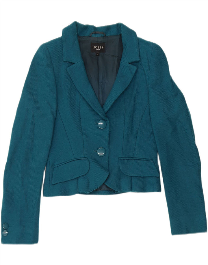 Hobbs Damen Crop 2 Button Blazer Jacke UK 10 Small Blaue Wolle