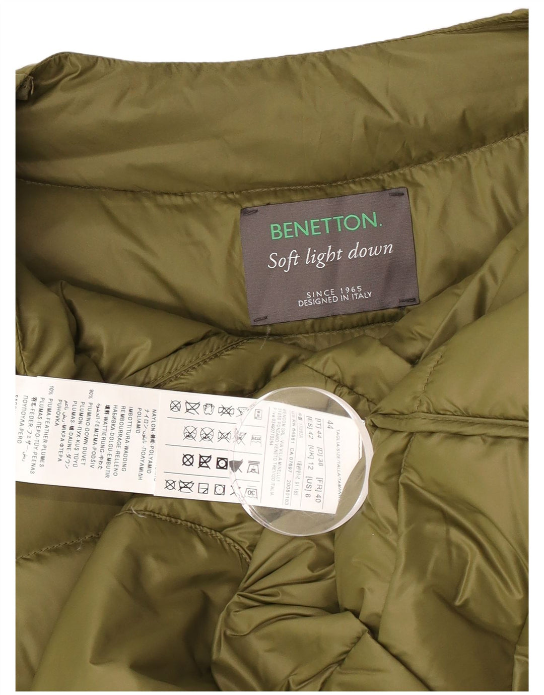 Benetton Damen Wattierte Jacke UK 12 Medium Khaki Polyamid