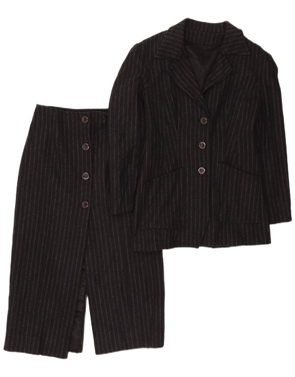 Vintage Damen 3-Knopf-2-teiliges Rock-Set UK 12 Medium W28 Schwarzer Nadelstreifen
