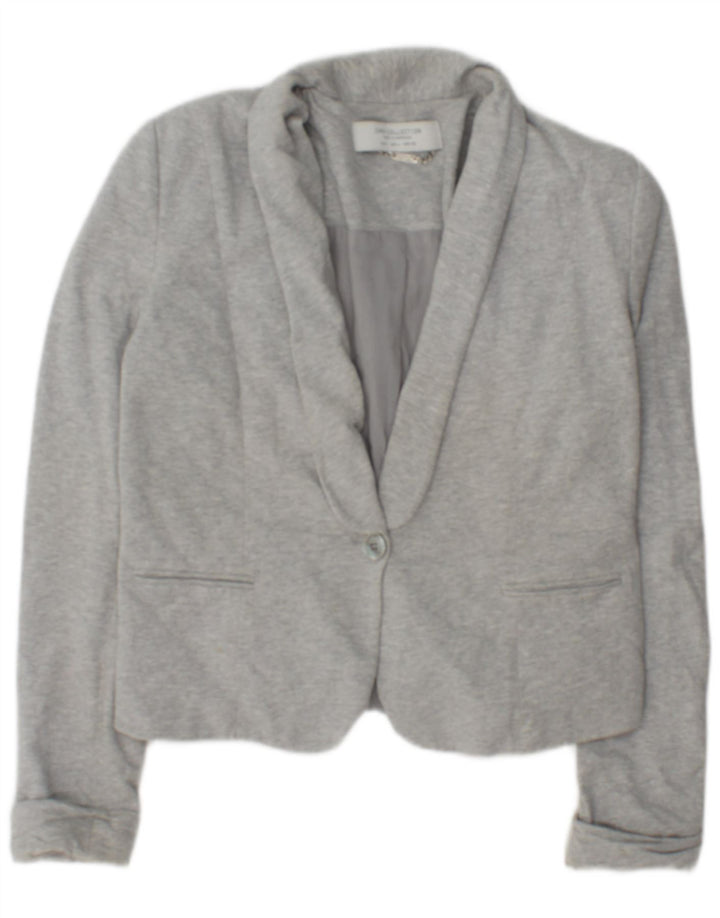 Zara Damen 1-Knopf-Blazerjacke UK 14 Große graue Baumwolle