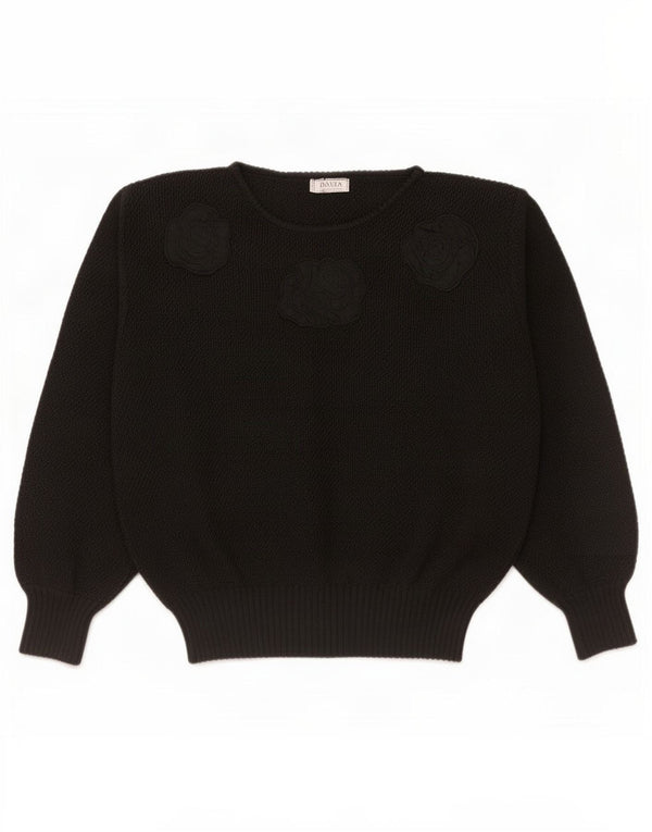 Dama Damen Übergroßer Pullover mit U-Boot-Ausschnitt IT 46 Large Black Floral