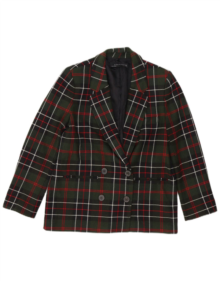 Zara Damen-Blazer, übergroß, zweireihig, Gr. 10, klein, grün kariert