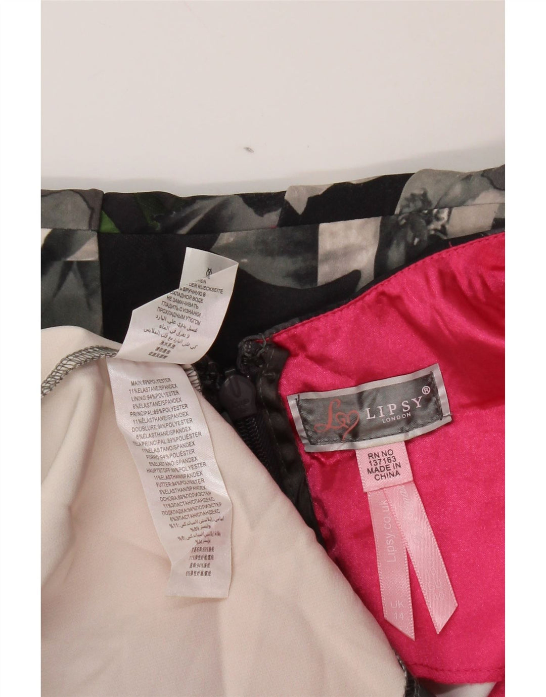 LIPSY Damen Etuikleid UK 14 Mittelgraues, geblümtes Polyester