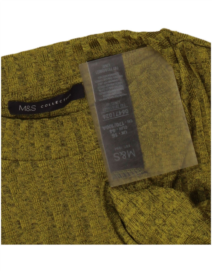 Marks & Spencer Damen Top Langarm UK 16 Large Grün geflecktes Polyester