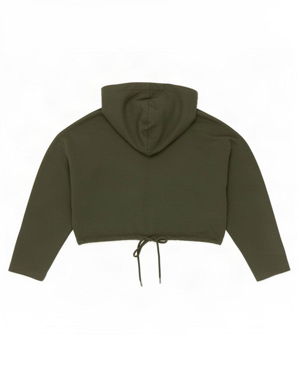 Zara Damen Crop Hoodie Pullover UK 16 Large Khaki Baumwolle
