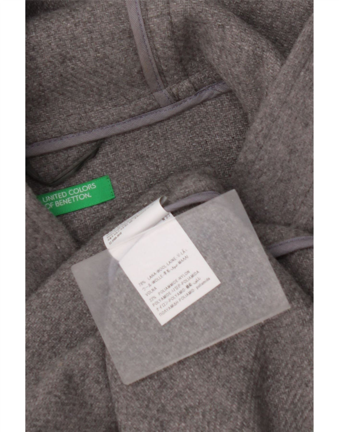 BENETTON Herren-Dufflecoat mit Kapuze, UK 42, XL, graue Wolle