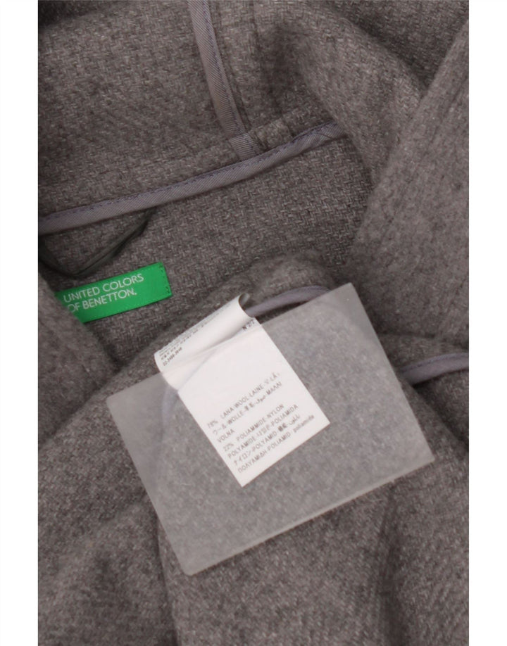 BENETTON Herren-Dufflecoat mit Kapuze, UK 42, XL, graue Wolle