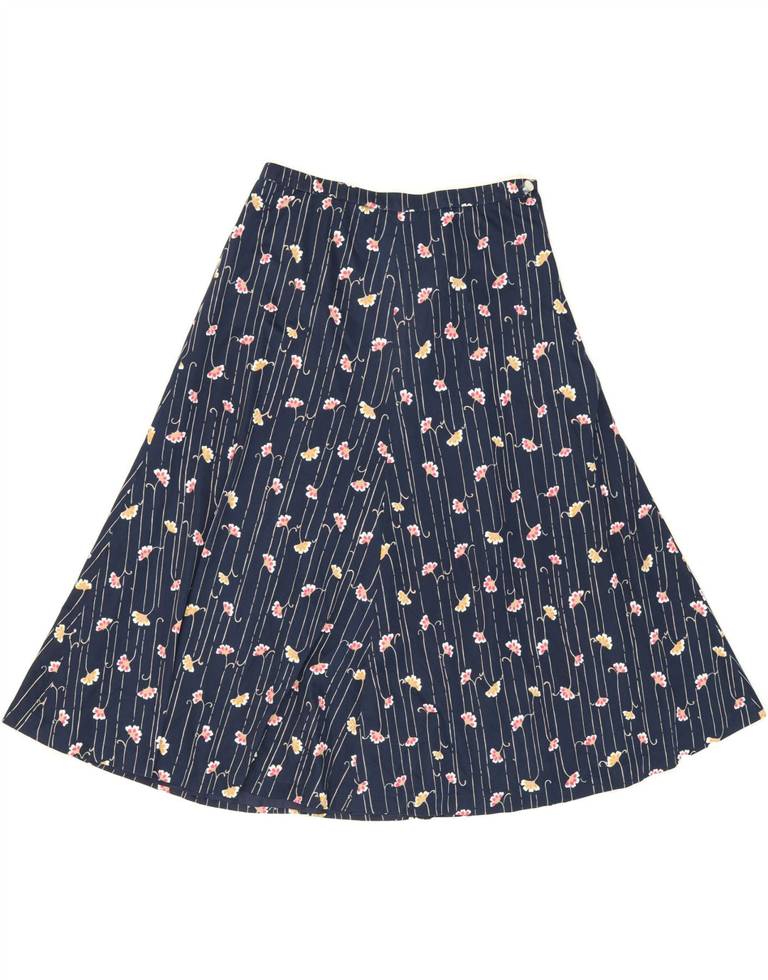 VINTAGE Womens A-Line Skirt W28 Medium Navy Blue Floral Vintage Vintage and Second-Hand Vintage from Messina Hembry 