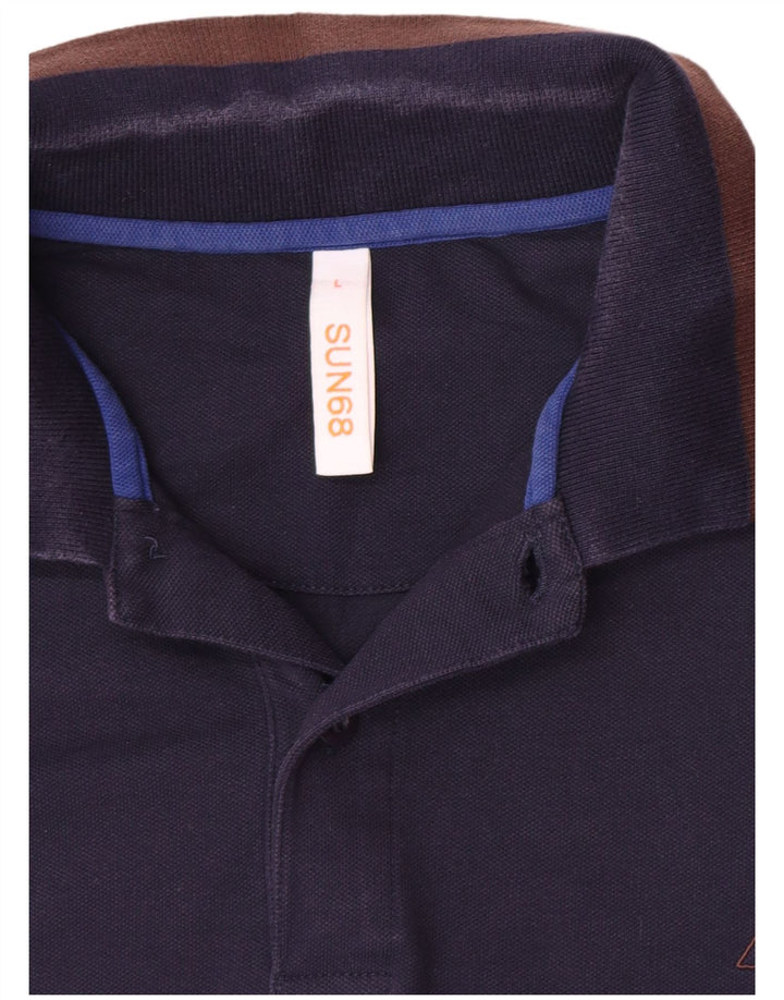 Sun68 Herren-Langarm-Poloshirt, groß, marineblau, Baumwolle