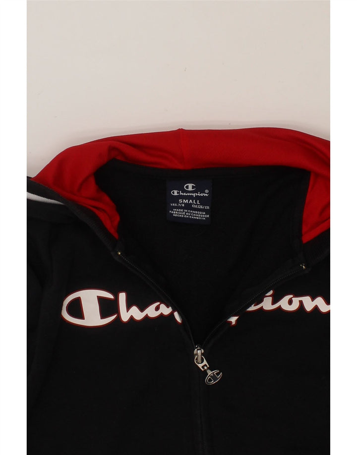 CHAMPION Boys Graphic Zip Hoodie Sweater 7-8 Years Small Black Vintage Champion and Second-Hand Champion from Messina Hembry 