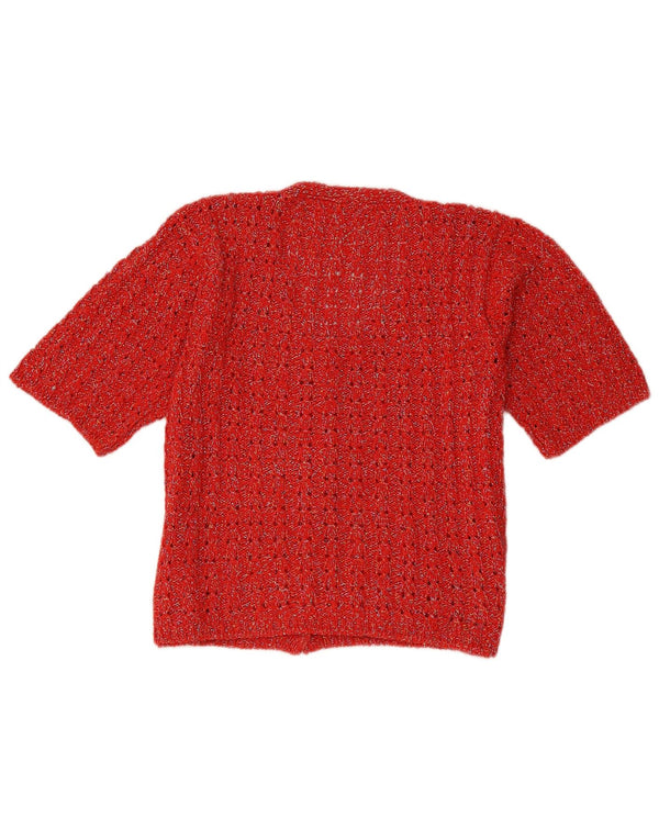 Vintage Damen Kurzärmeliger Cardigan Pullover UK 14 Mittelrot