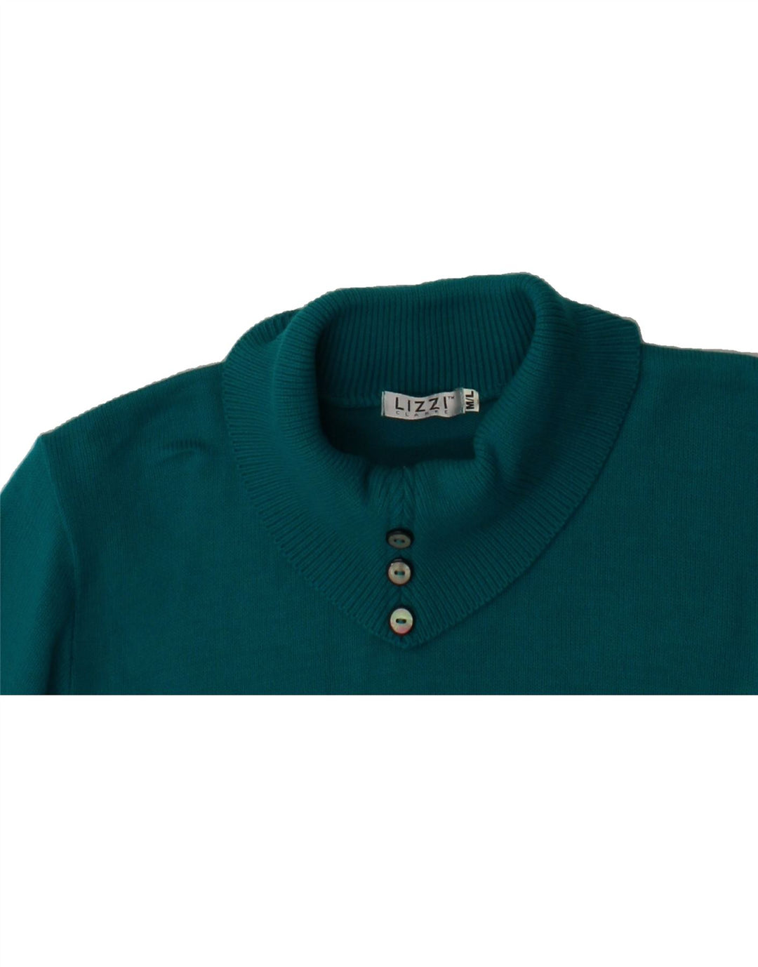 LIZZI CLARKE Womens Shawl Neck Jumper Sweater UK 14 Medium Turquoise Vintage Lizzi Clarke and Second-Hand Lizzi Clarke from Messina Hembry 