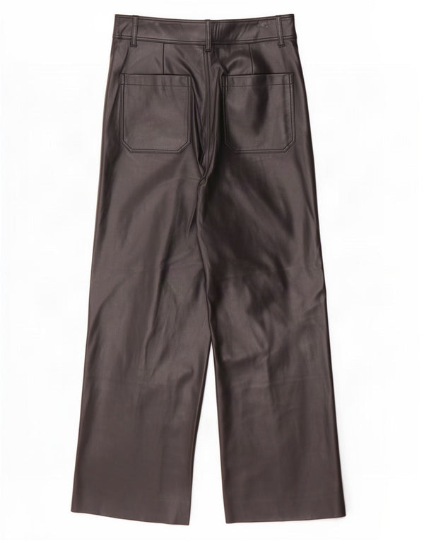Zara Damen-Hose aus Kunstleder mit weitem Bein, EU 40, Mittel W30 L29, Schwarz