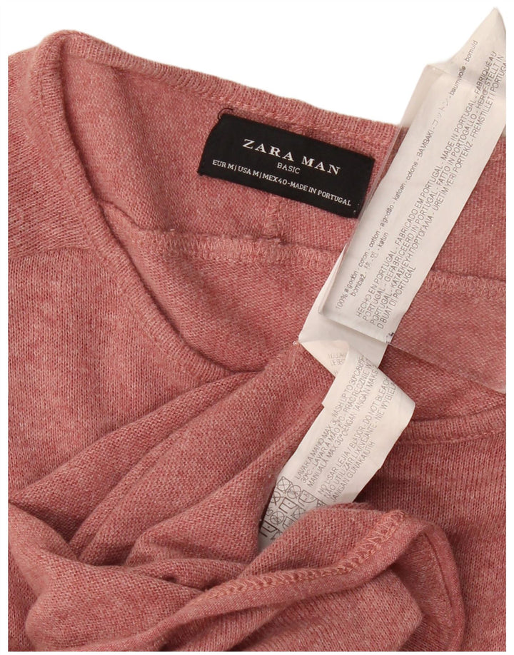 ZARA Herren-Top aus Baumwolle, langärmelig, Mittelrosa