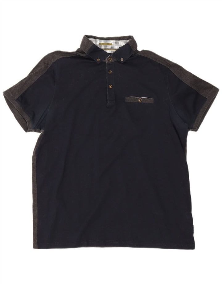 Ted Baker Herren-Poloshirt, Größe 4, groß, marineblau, Colourblock-Baumwolle
