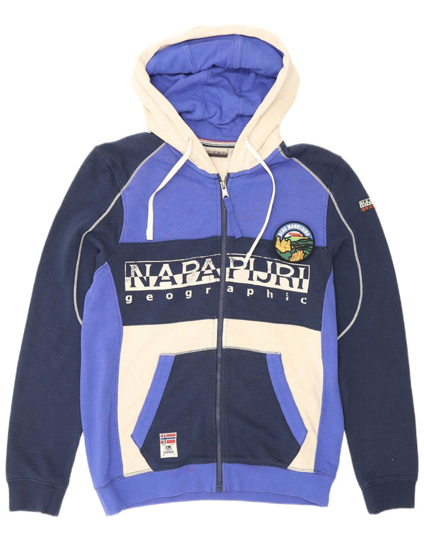 Napapijri Herren Geographic Zip Hoodie Pullover Mittelblau Farbblock