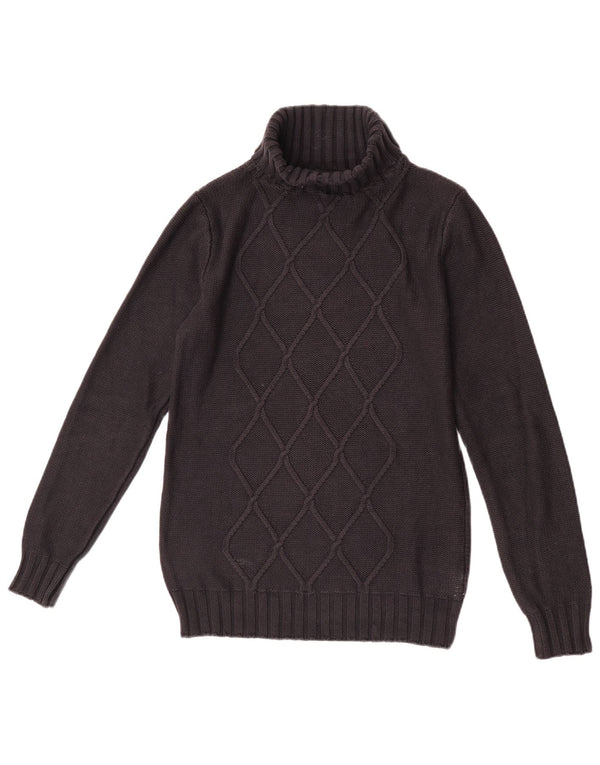 Vintage Damen Rollkragenpullover Pullover UK 12 Medium Schwarz Argyle/Diamant