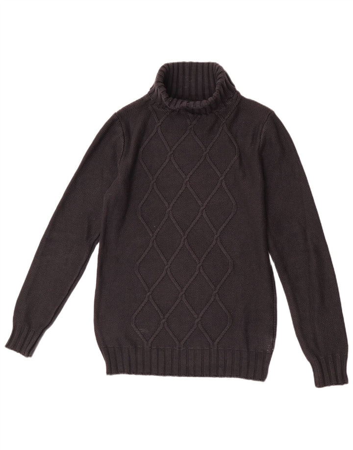 Vintage Damen Rollkragenpullover Pullover UK 12 Medium Schwarz Argyle/Diamant