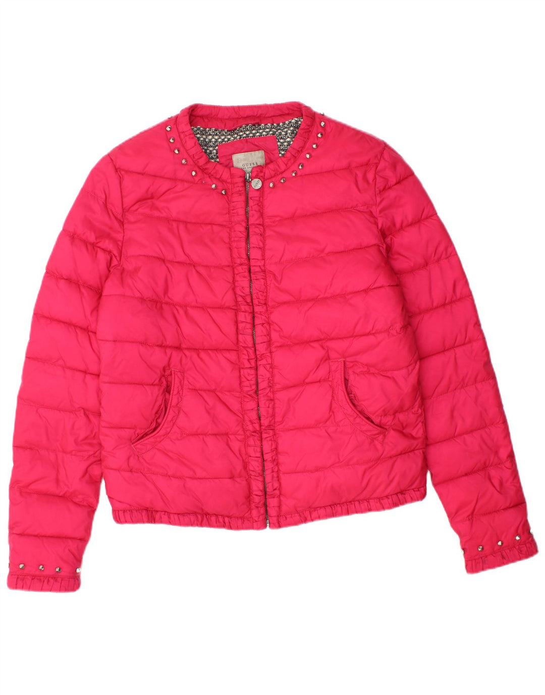 GUESS Damen Wattierte Jacke UK 12 Mittelrosa Polyamid