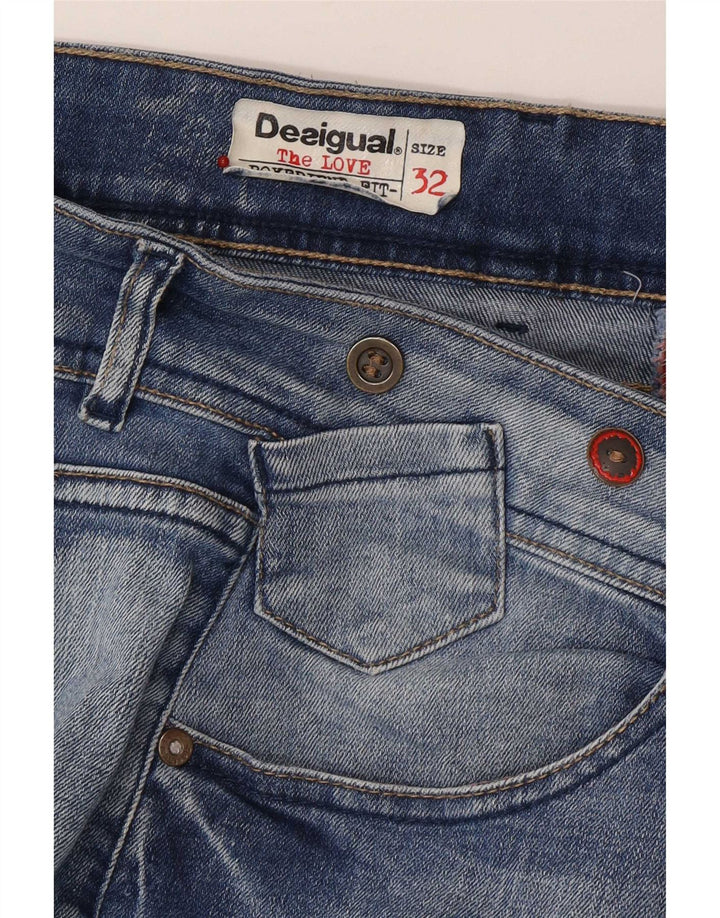 Desigual Damen Graphic Slim Jeans W32 L30 Blau geblümt