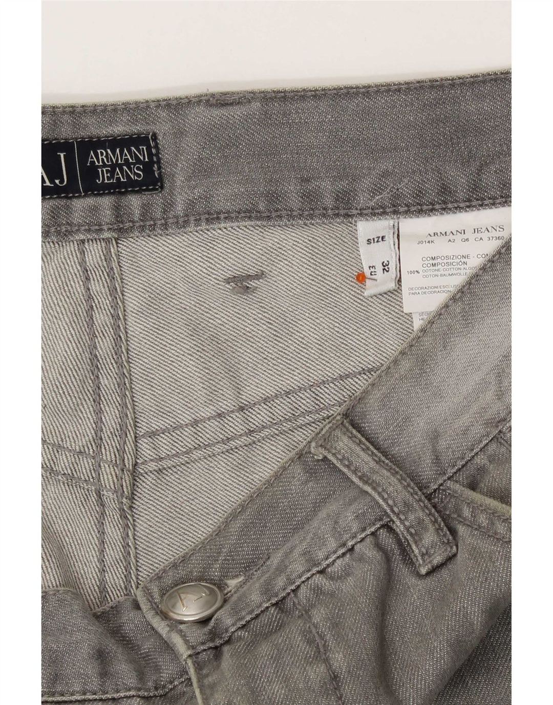 Armani Herren Distressed Straight Jeans W32 L29 Graue Baumwolle