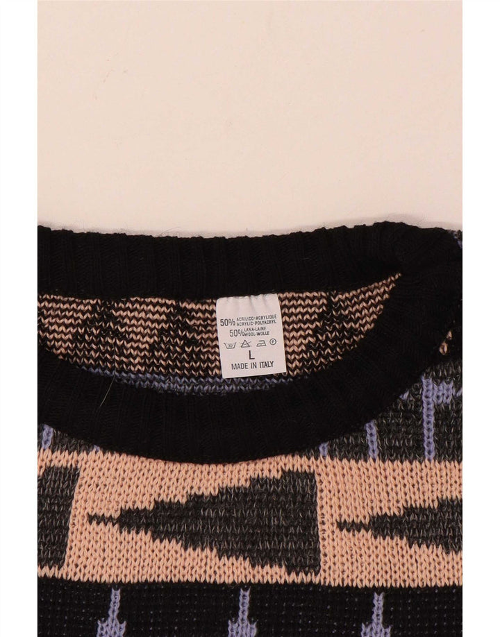 Vintage Herren Pullover mit Rundhalsausschnitt, groß, mehrfarbig, geometrisch, Acryl