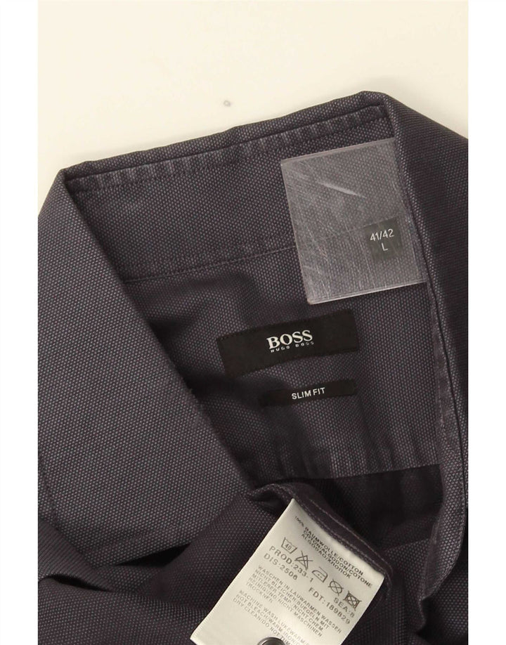 Hugo Boss Herren Slim Fit Hemd Größe 41/42 Große graue Baumwolle