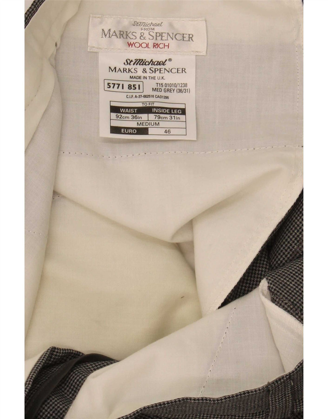 Marks & Spencer Herren St. Michael Anzughose W36 L31 Grauer Hahnentritt