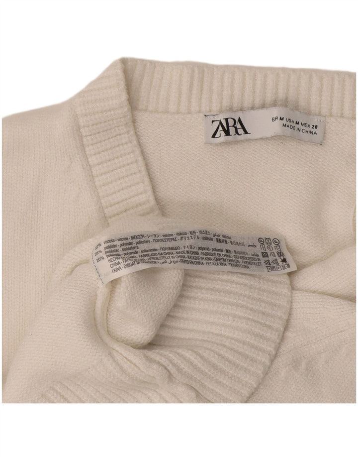 Zara Damen Crop V-Ausschnitt Pullover Pullover UK 12 Mittelweiße Viskose