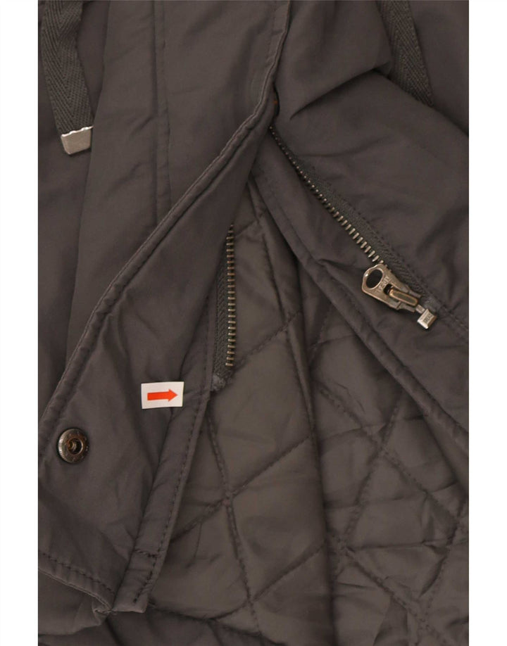 Benetton Damen-Parkajacke mit Kapuze, UK 40, Größe L, graue Baumwolle