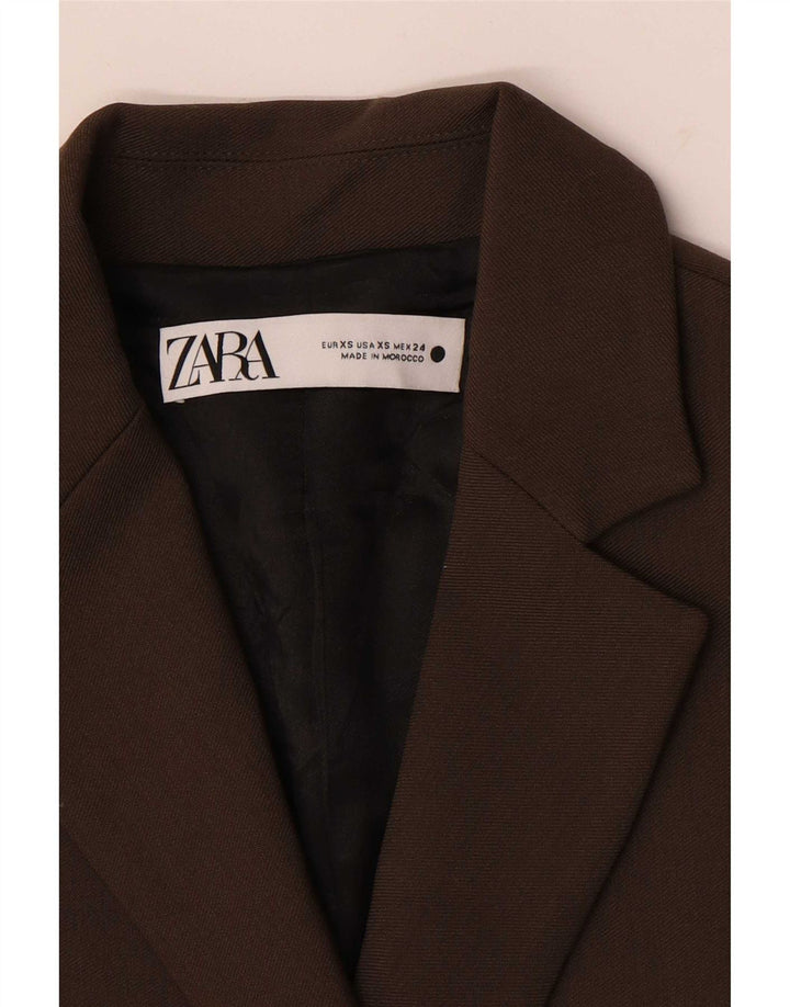 Zara Damen 1-Knopf-Übergröße-Blazer-Jacke, UK 6 XS, braune Baumwolle
