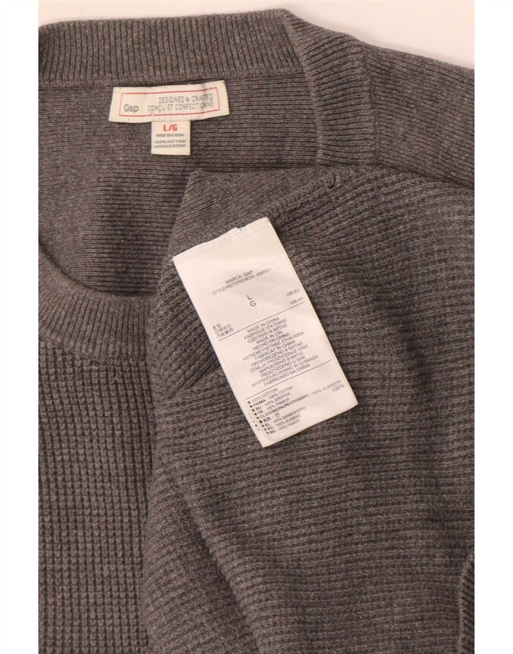 Gap Herren-Pullover mit Rundhalsausschnitt, Größe L, aus grauer Baumwolle