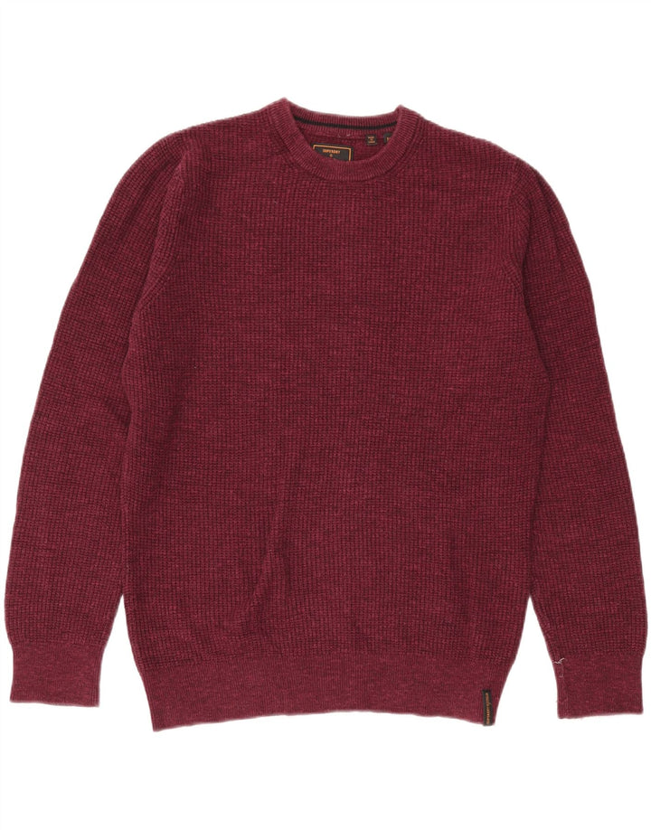 Superdry Herren-Pullover mit Rundhalsausschnitt, mittlerer burgunderroter Baumwolle