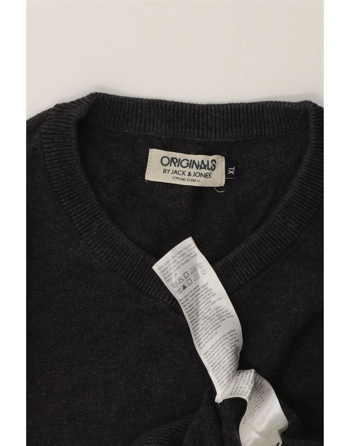 Jack & Jones Herren-Pullover mit V-Ausschnitt, XL, graue Baumwolle